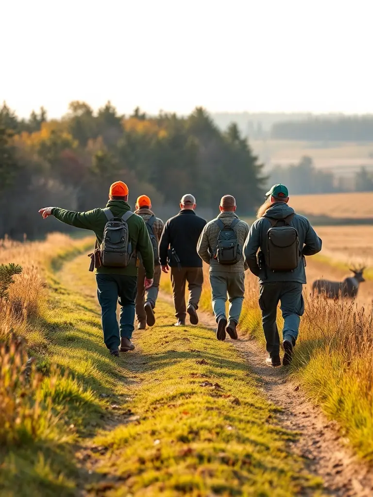 A photograph of SCS members participating in a guided hunting tour in the Sains-Richaumont area, showcasing responsible hunting practices and camaraderie.