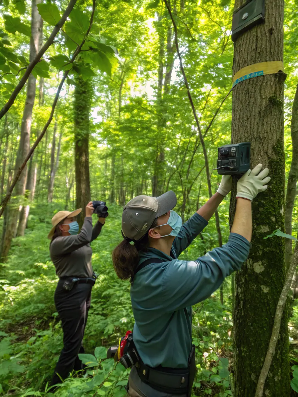 An image of club members setting up traps to control invasive species, illustrating pest control measures.